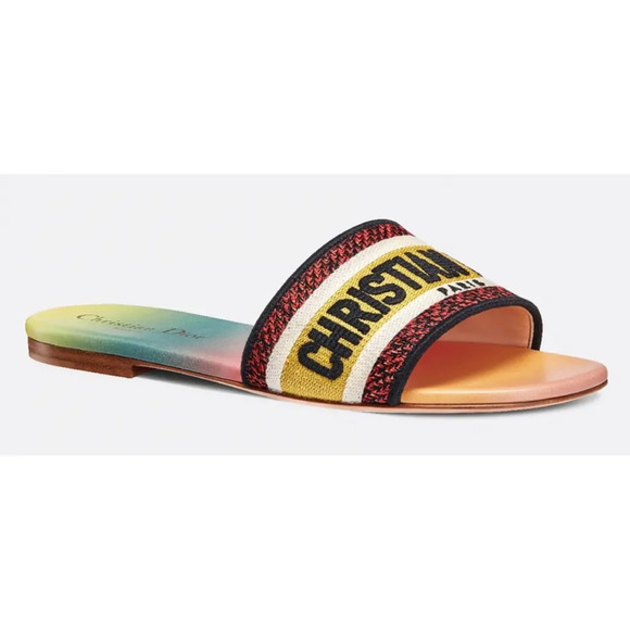 Christian Dior Dway Rainbow Multicolor Embroidered Logo Slide Flat Sandal 40 - Picture 4 of 12